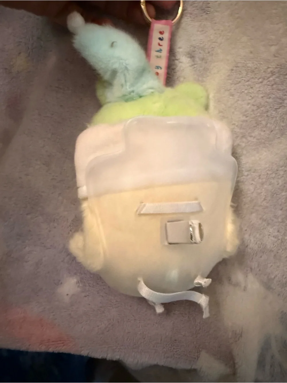Plush Green Frog Hood Baby Doll Keychain - Cute Stuffed Animal Accessory